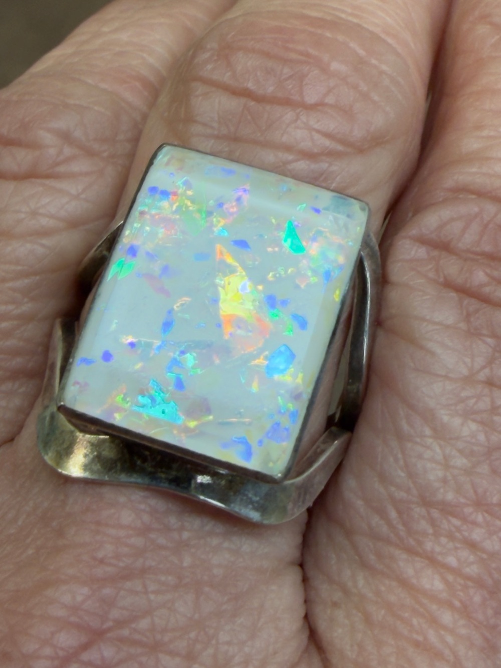 Confetti Rectangular Statement Ring — White with Multicolor Flashes